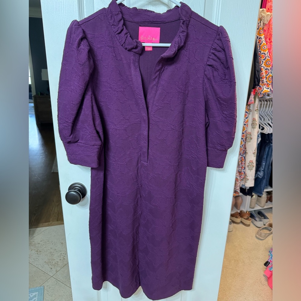 Lilly Pulitzer maroon Textured Puff-Sleeve Dress